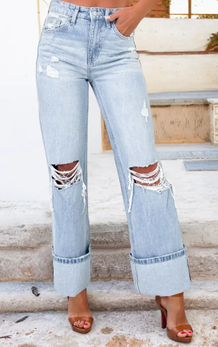 Light Wash Distressed Flare Jeans