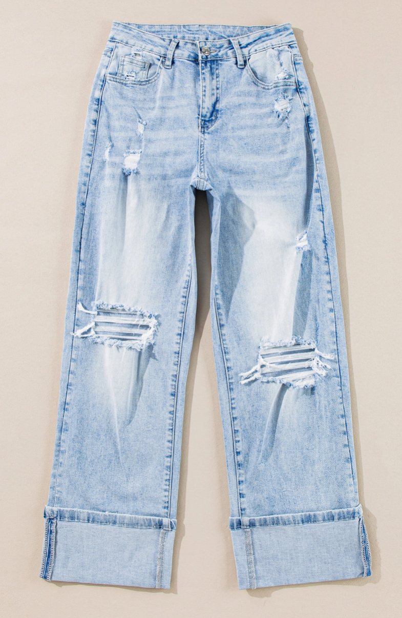 Light Wash Distressed Flare Jeans