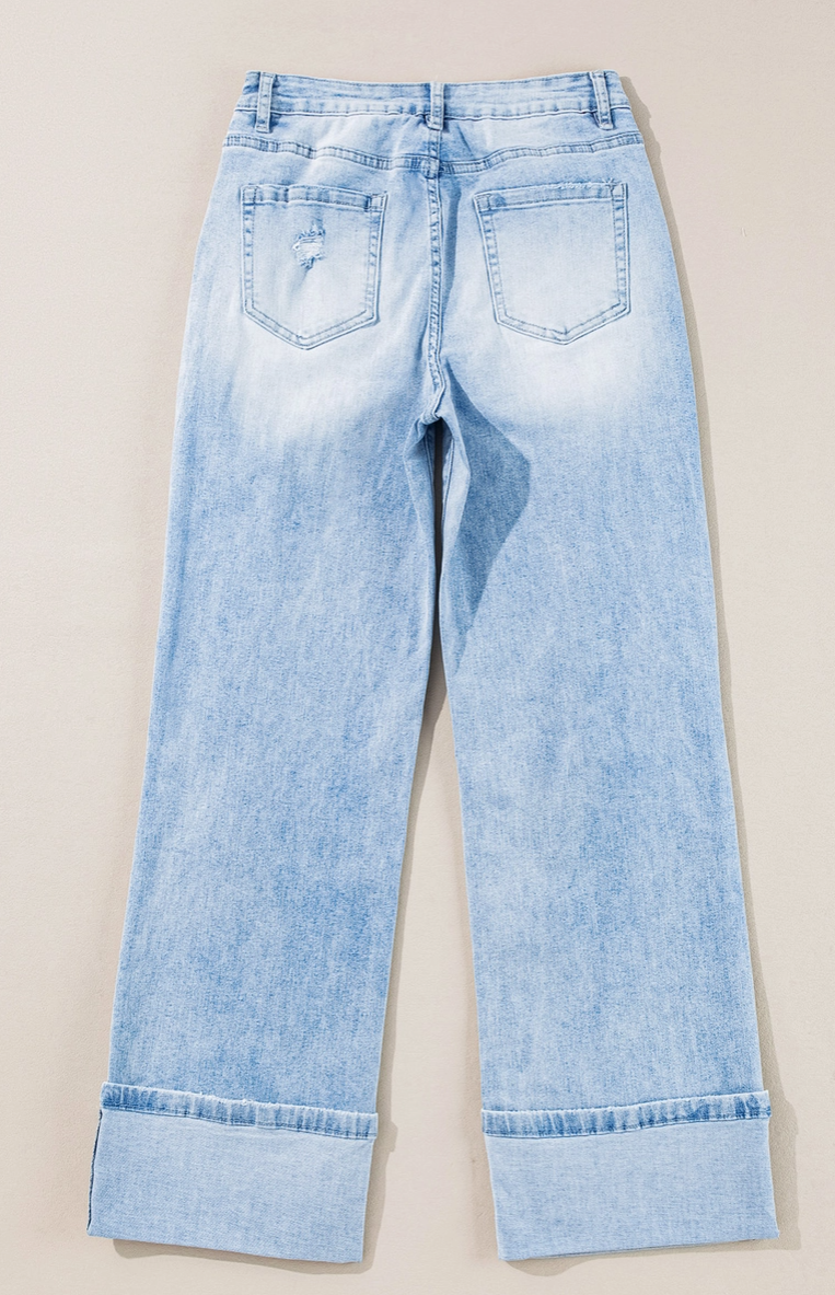 Light Wash Distressed Flare Jeans