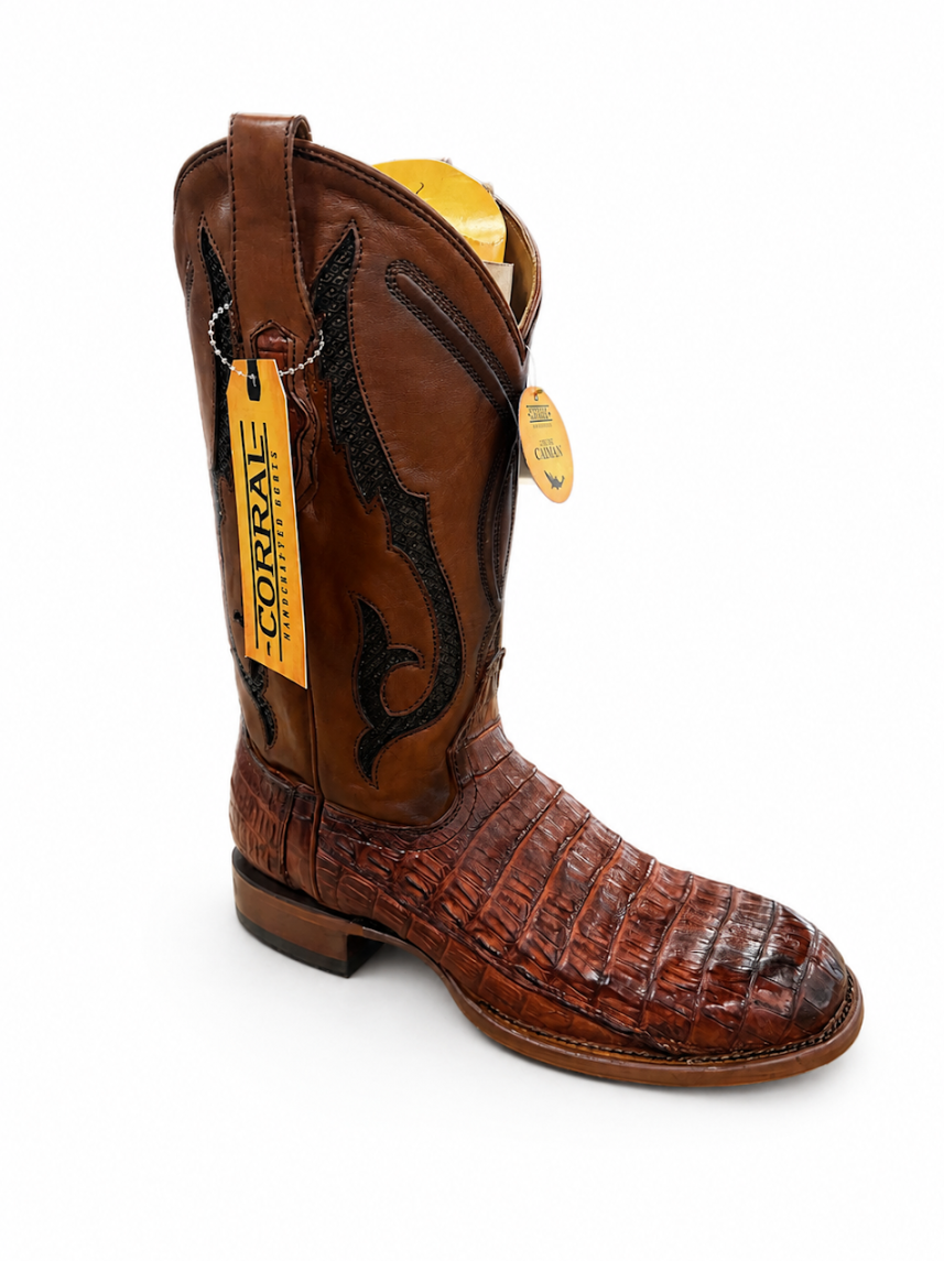 Honey Caimen Inlay & Embroidery Round Toe