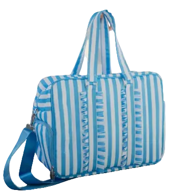 Blue Stripe Ruffle Overnight Bag