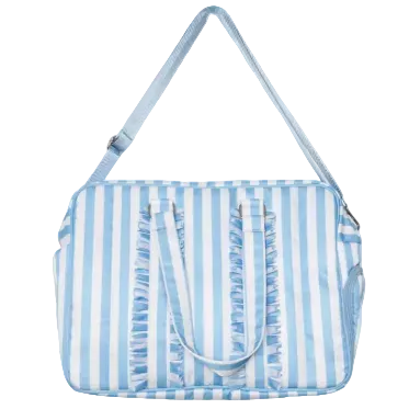 Blue Stripe Ruffle Overnight Bag