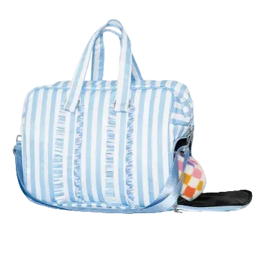 Blue Stripe Ruffle Overnight Bag