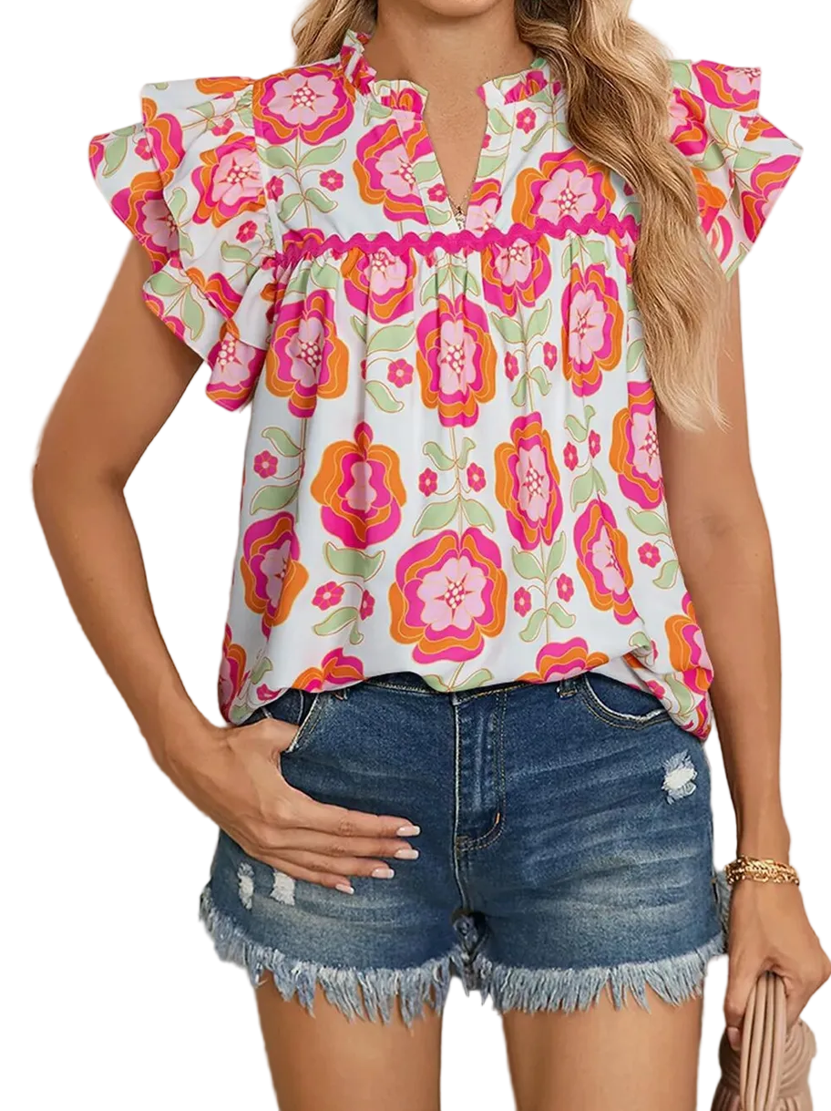 Folded V-Neck Pullover Top - Pink