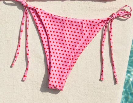 Retro Polka Dot Triangle Side Tie Bikini Bottoms - Pink