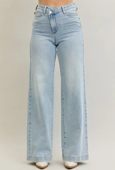 High Waist Retro Wide Criss Cross Jeans