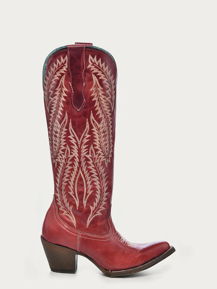 Women's Embroidery Red Tall Snip Toe Boot