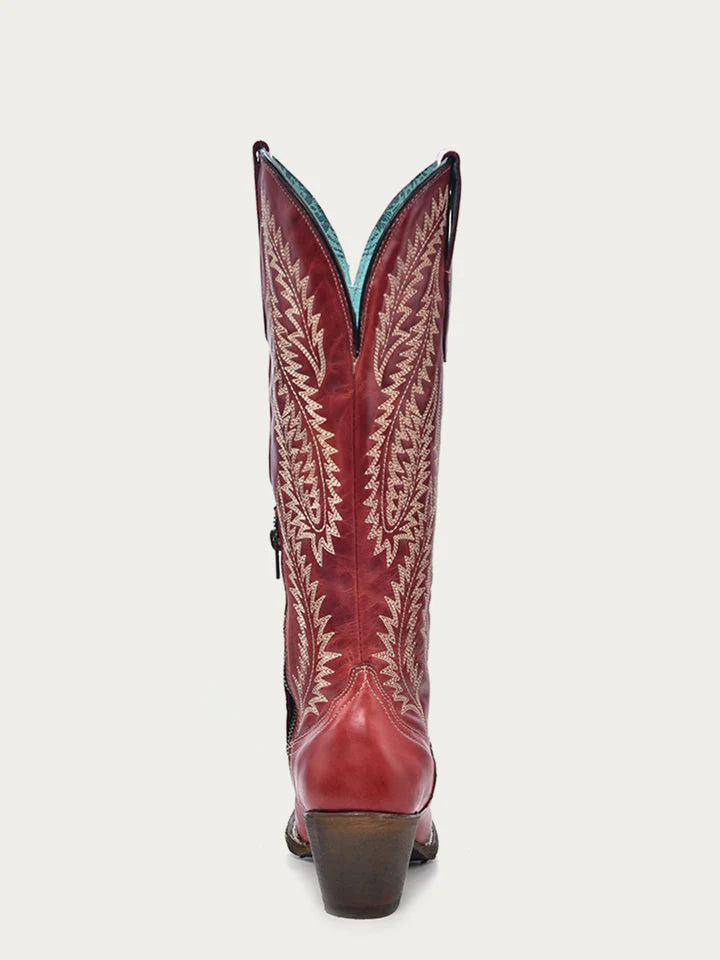 Women's Embroidery Red Tall Snip Toe Boot