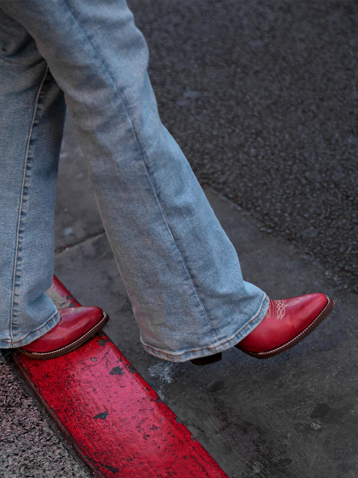 Women's Embroidery Red Tall Snip Toe Boot
