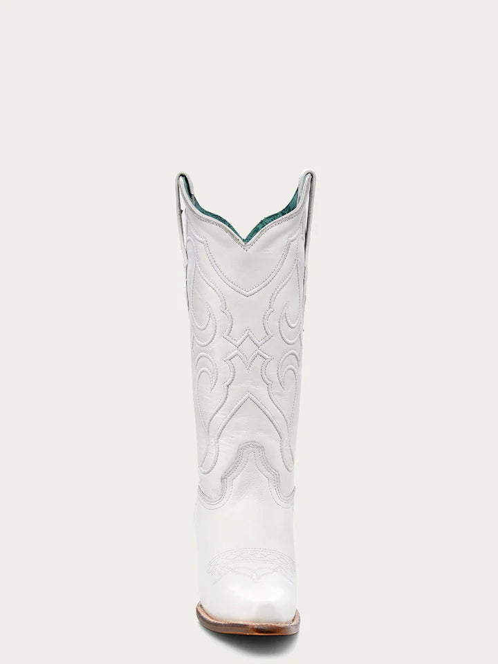Women's Embroidery White Snip Toe Boot