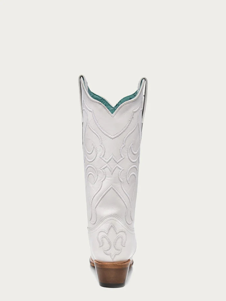 Women's Embroidery White Snip Toe Boot