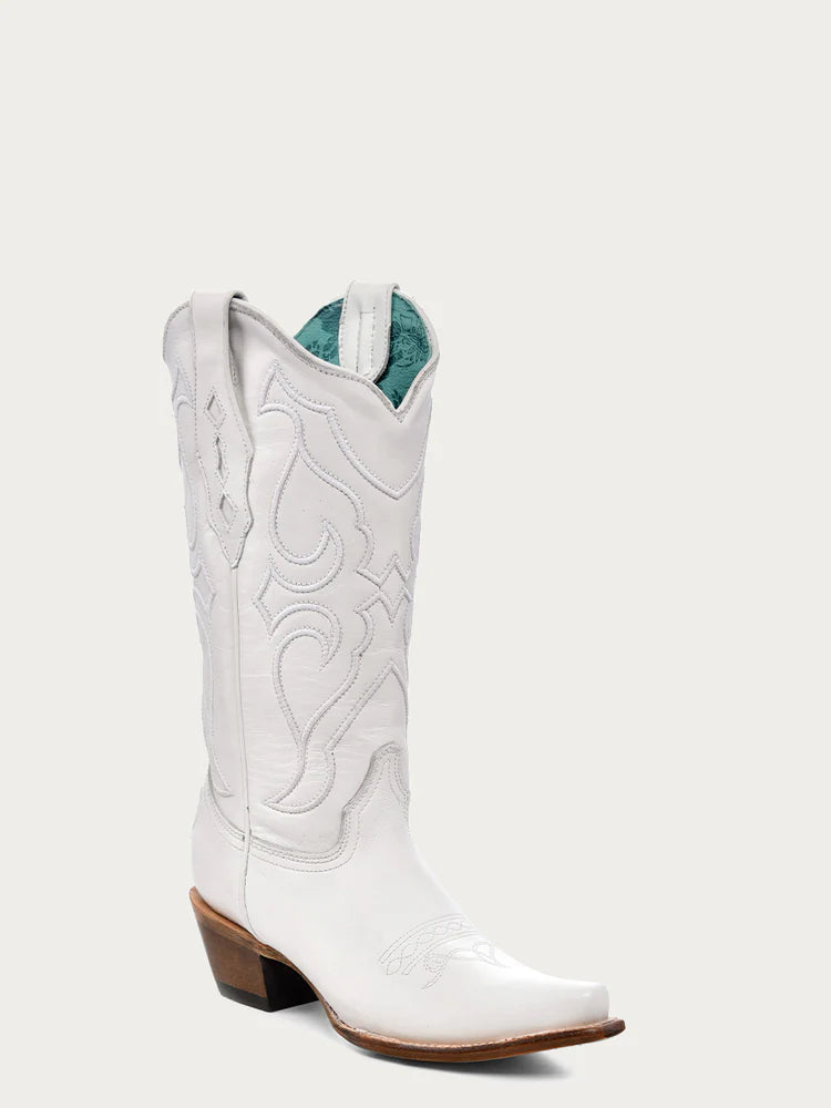 Women's Embroidery White Snip Toe Boot