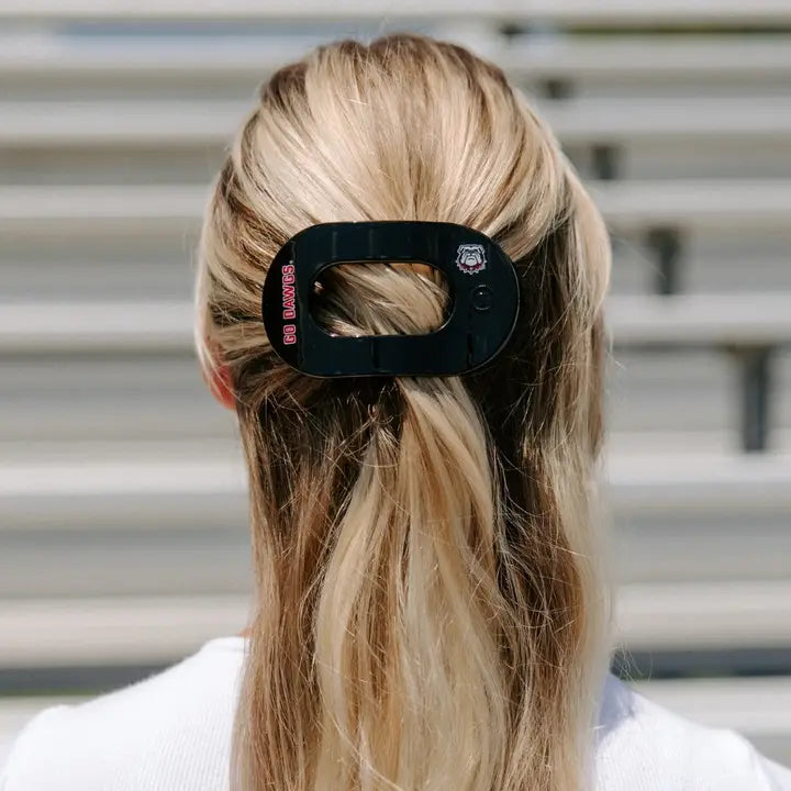 Black Go Dawgs Flat Round Hair Clip - Medium