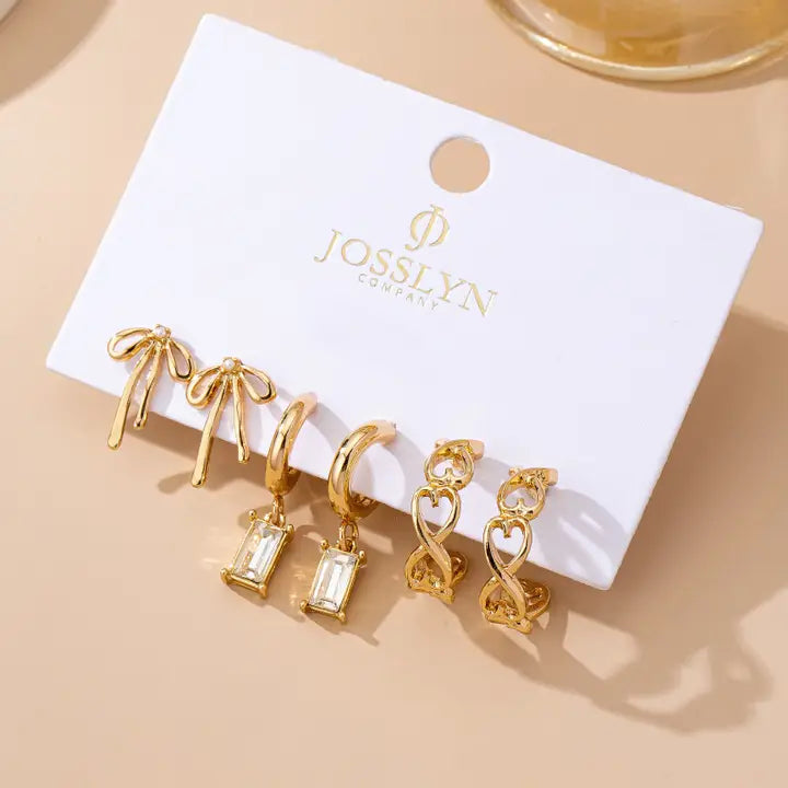 Baguette Stone Hoop Trio Earring Set