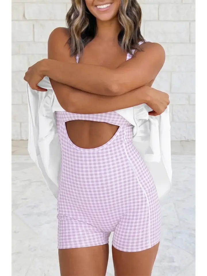 Faux 2 Piece Gingham Contrast Mini Dress - White