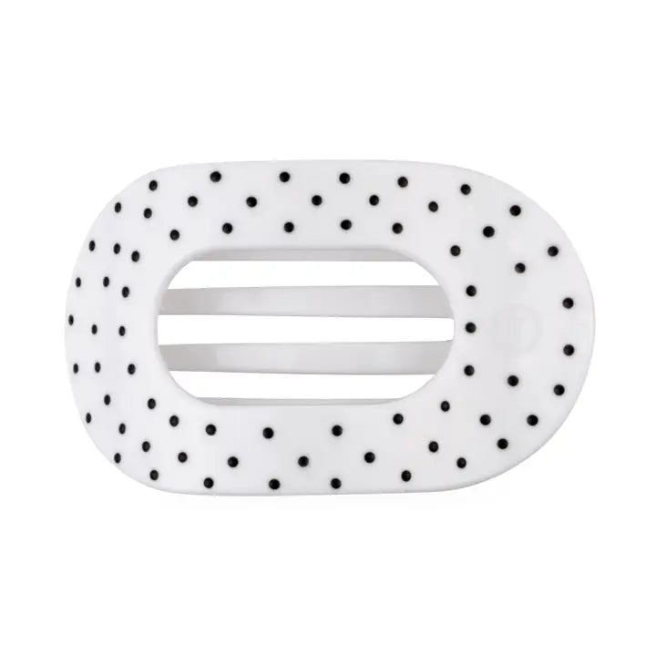 White Polka Dot Party Flat Round Hair Clip - Medium