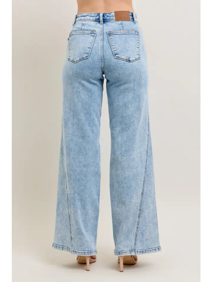 High Waist Stone Wash Skewed Inseam Jeans