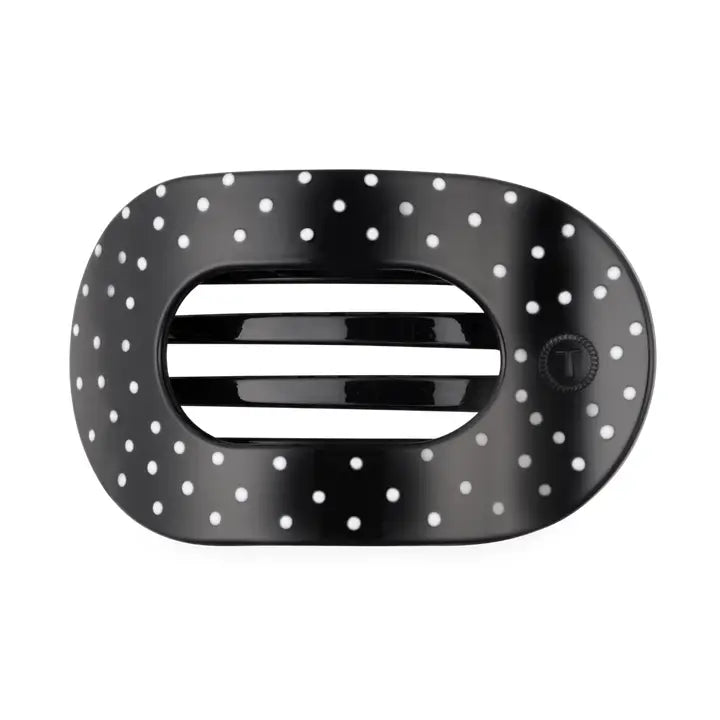 Black Polka Dot Party Flat Round Hair Clip - Medium