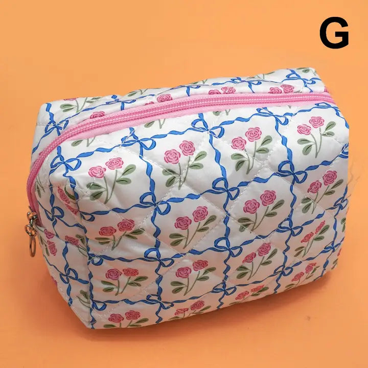 Floral Pattern Cosmetic Bag - Blue/Pink