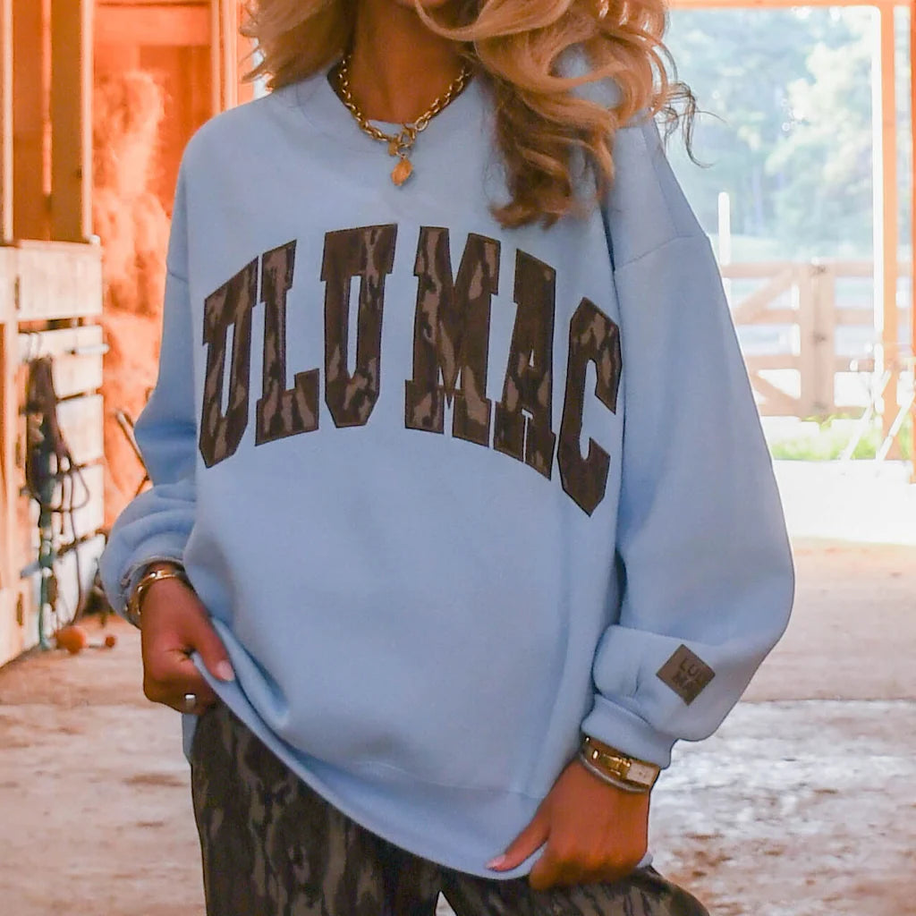 Lulu Mac Mossy Oak Crewneck - Light Blue