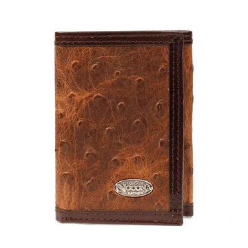 Nocona Ostrich Print Leather Trifold Wallet