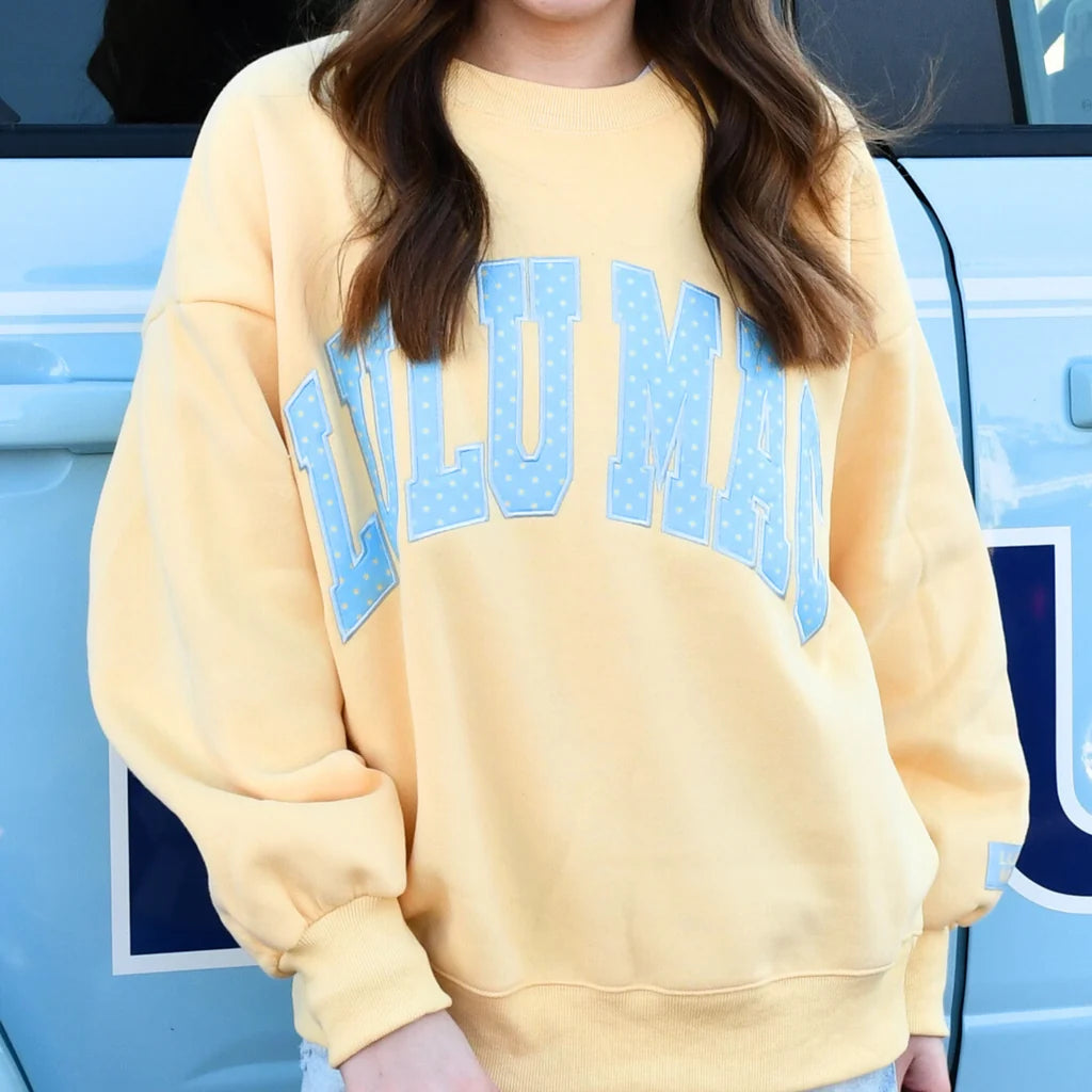 Lulu Mac Crewneck - Butter/Lt Blue Polkadot