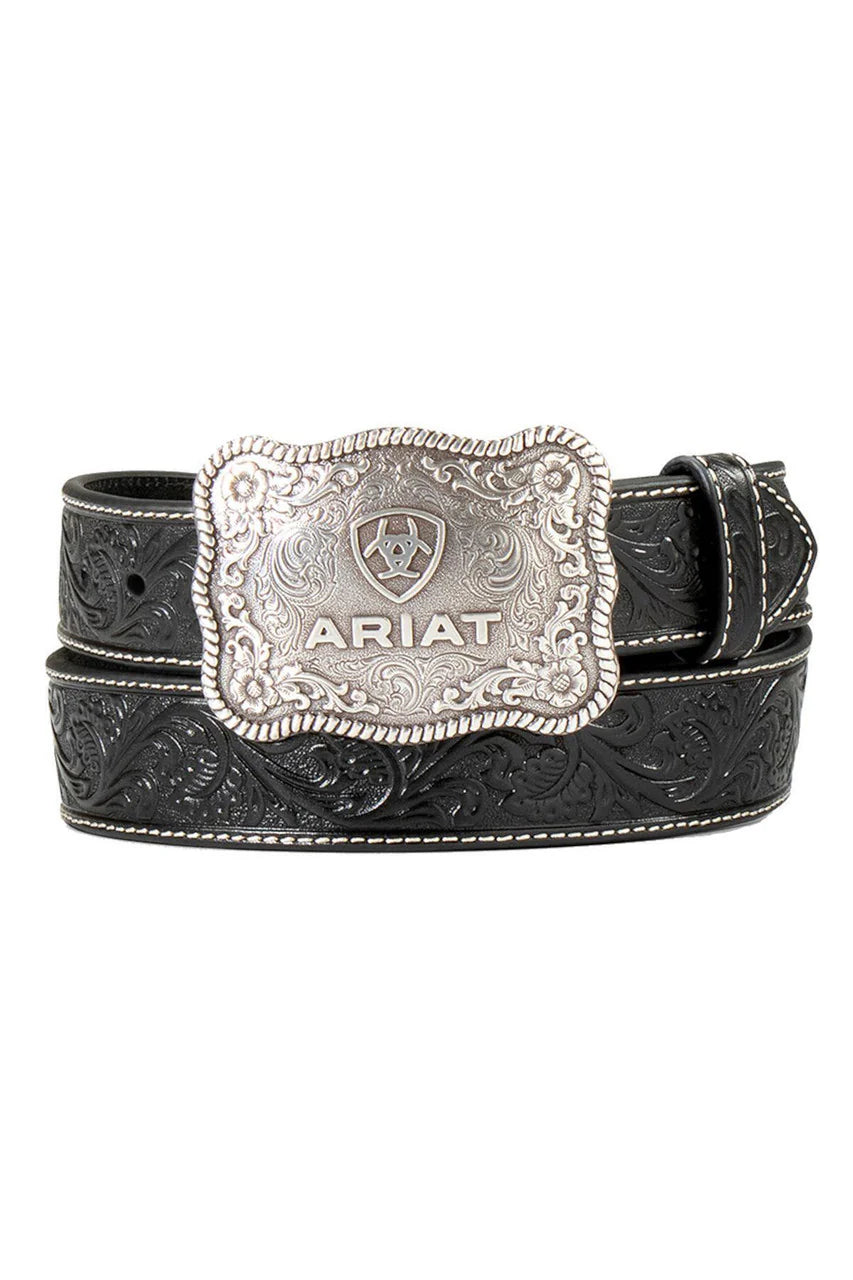 Ariat Men's Floral Embossed Buckle Belt - Black